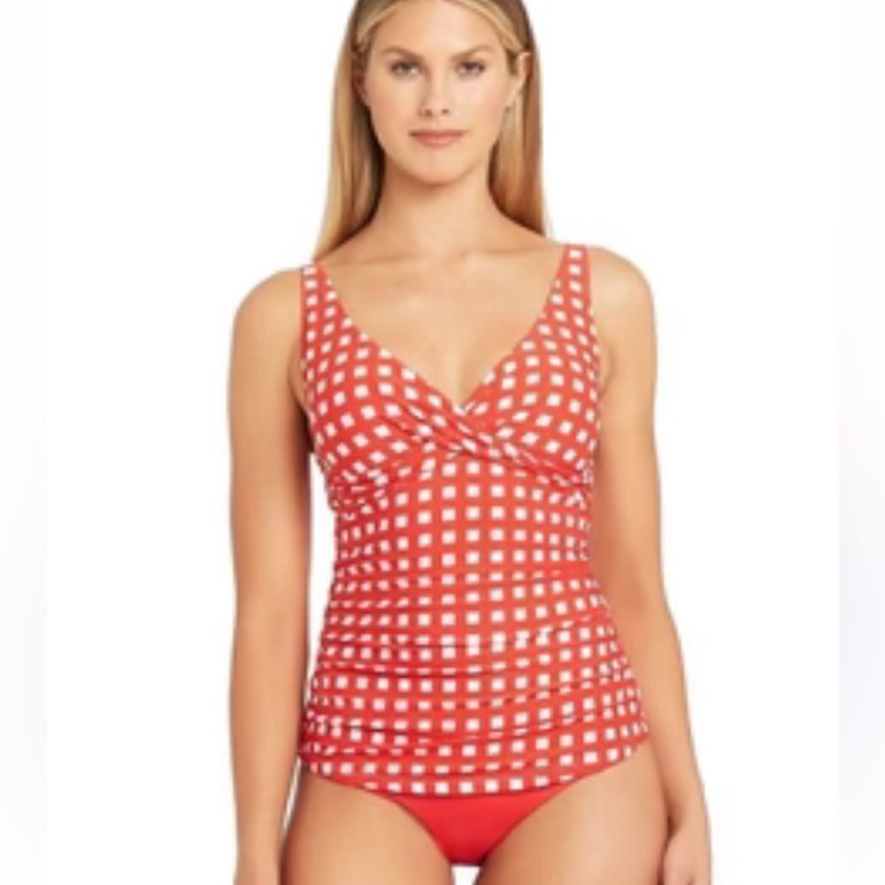 Sea Level Le Damier Cross Front Multifit Cup Tankini Top NWT Size Small